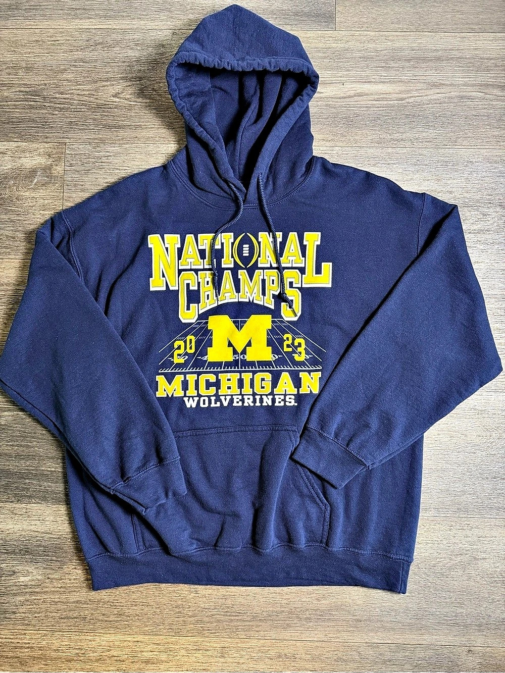 Blue 84 Michigan Wolverines National Champs 2023 hoodie Blue Yellow Size Large
